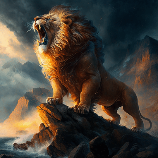 a_painting_of_a_lion_on_a_mountain_roaring_e8d45844-38e2-447d-92d7-cebf710579d2